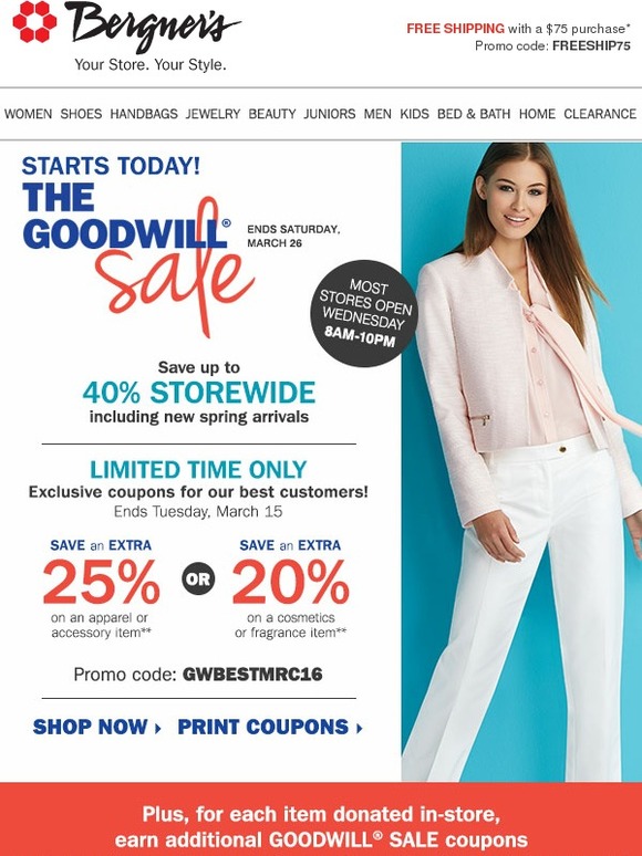 Bergners Goodwill Sale Starts Today Off Coupons Inside Milled