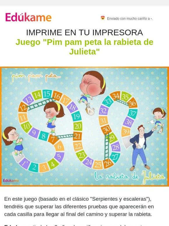 Edúkame Juego para niños Pim pam peta la rabieta de Julieta Milled