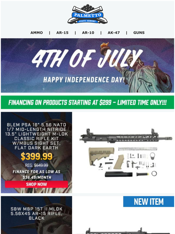 Palmetto State Armory Psa Th Of July Deal Financing Available For