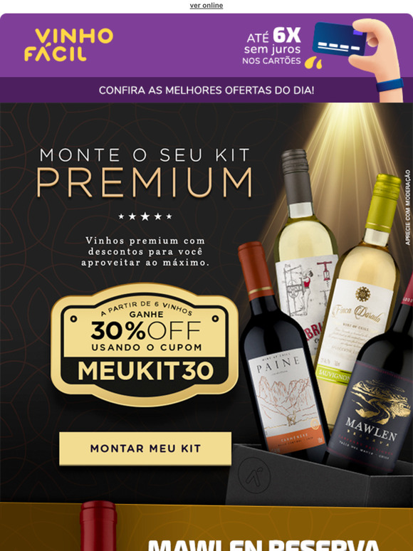 Vinho Fácil Monte seu Kit Vinhos PREMIUM 30 OFF no Cupom Milled