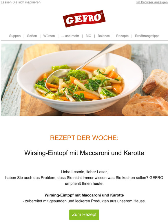 GEFRO GEFROs Rezept Der Woche Wirsing Eintopf Mit Maccaroni Und