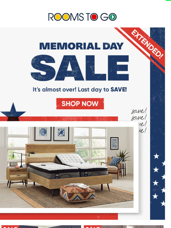 Rooms To Go Ends TODAY Dont Miss Memorial Day Savings Milled