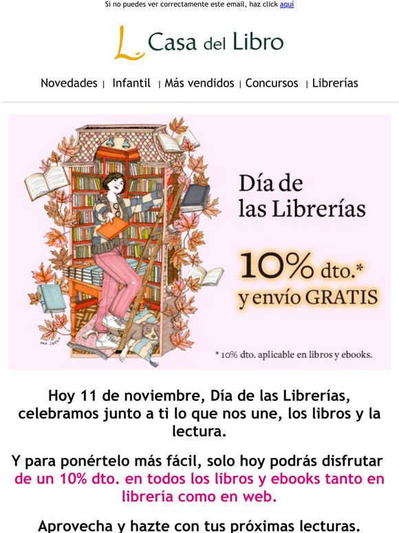 Casa del Libro ES Lector solo HOY 10 dto Feliz Día de las