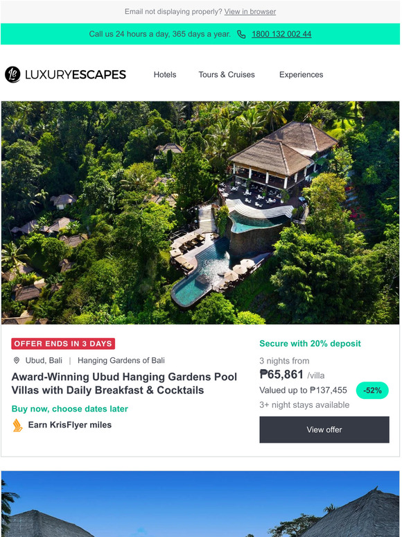 Luxury Escapes Uk Ending Soon Ubud Hanging Gardens Award Winning Pool