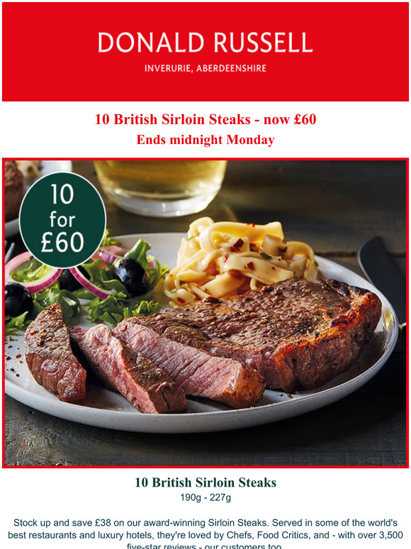 Donald Russell British Sirloin Steaks Milled