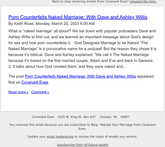 Covenant Eyes Porn Counterfeits Naked Marriage With Dave And Ashley Willis Milled