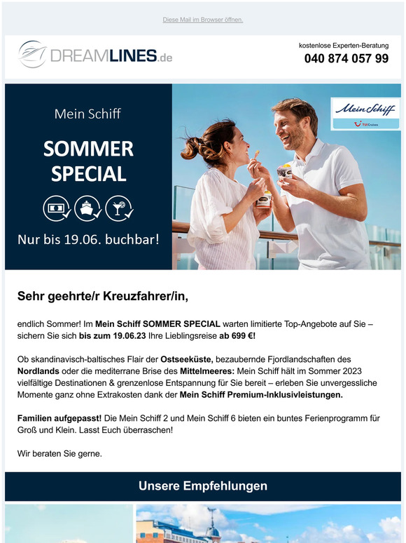 Dreamlines De Kreuzfahrten Suchen Und Buchen Mein Schiff Sommer