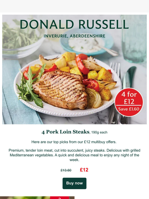 Donald Russell Premium Pork Loin Steaks Milled