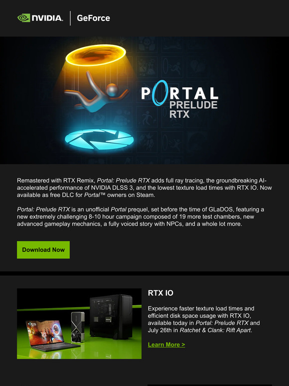 Nvidia Portal Prelude RTX With Full Ray Tracing DLSS 3 And RTX IO