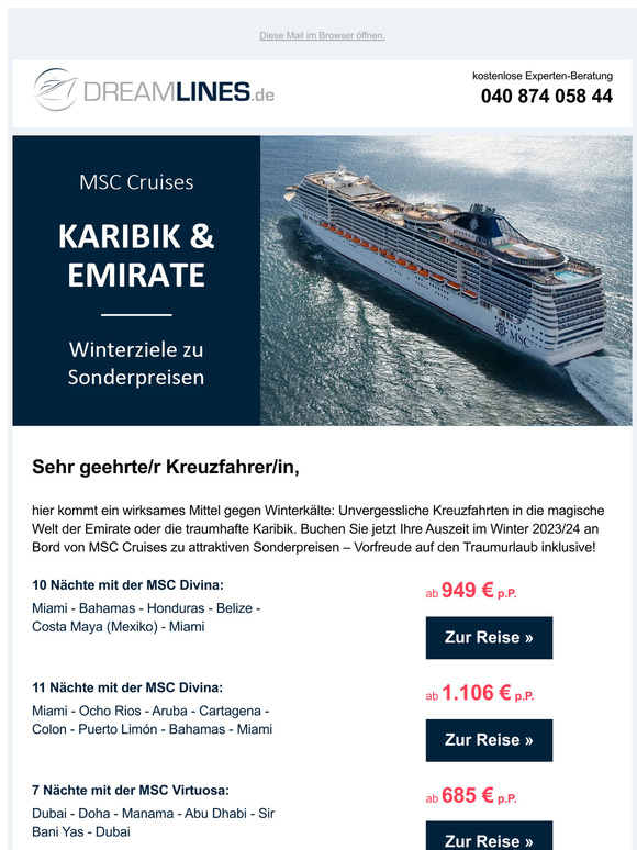 Dreamlines de Kreuzfahrten suchen und buchen Der Winterkälte