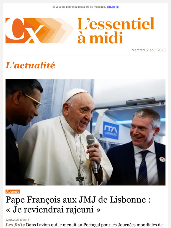 La Croix Jmj Arriv E Du Pape Lisbonne Dons De Gam Tes Vers