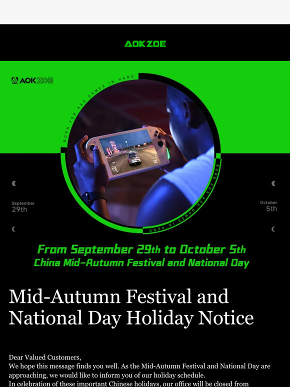 Aokzoe Mid Autumn Festival And National Day Holiday Notice Milled