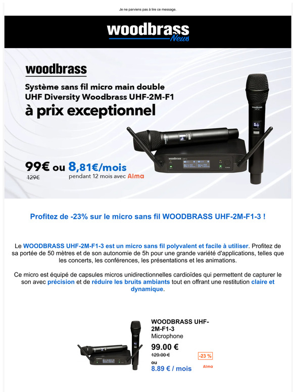 Woodbrass Woodbrass Promo Sur Le Micro UHF 2M F1 3 Milled