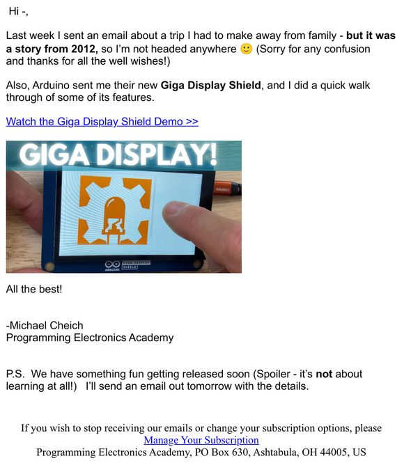 Programming Electronics Academy New Arduino Giga Display Demo Milled