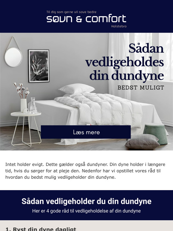 Søvn Comfort DK Sådan vedligeholder du din dyne Milled