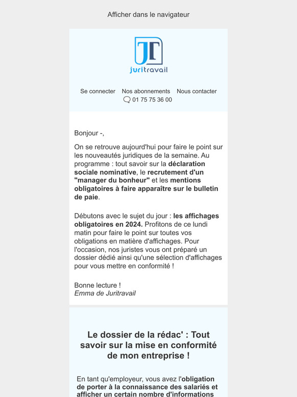 Juritravail News Juridique Affichages Obligatoires DSN Manager