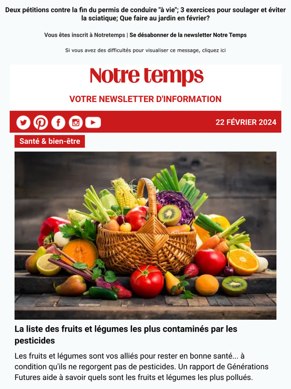 Notre Temps Quels fruits et légumes sont les plus contaminés par les