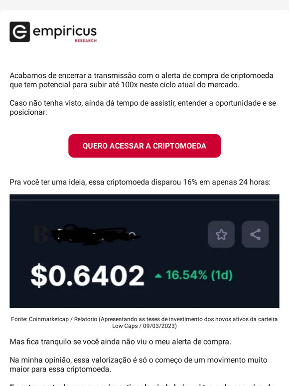 Brazil Empiricus CPL Perdeu a transmissão Veja qual é a criptomoeda