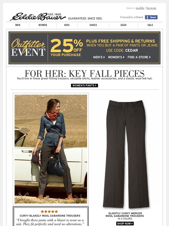 Eddie Bauer 25 Off Your Entire Purchase. Plus, Free Shipping
