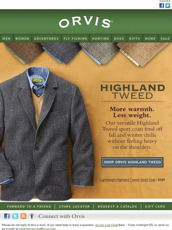 Orvis A warmer, lighter sport coat. Introducing Orvis Highland Tweed