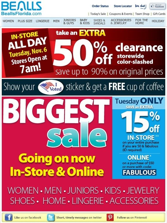 Bealls Stores Extra 50 Off InStore Clearance ALL Day Tuesday