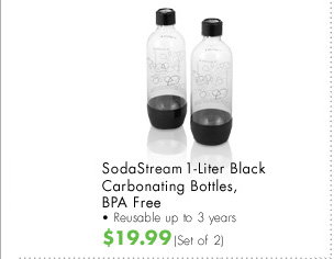 SodaStream 1-Liter Black Carbonating Bottles, BPA Free - Reusable up to 3 years $19.99 (set of 2)