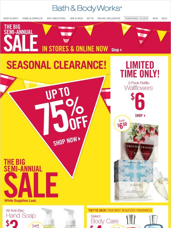 Bath & Body Works: Seasonal Clearance - Up to 75% Off + $6 Wallflowers ...