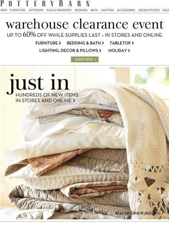 Pottery Barn: The Warehouse Clearance Event continues + 100s of new ...