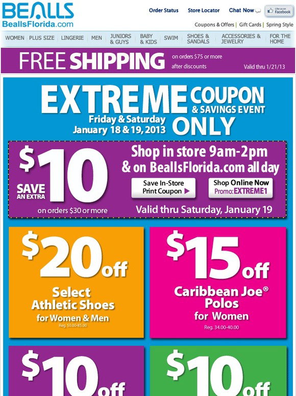 Bealls Stores EXTRA 50 Off In Store Clearance + Limited Time 10 Off