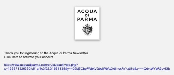 Acqua di Parma registration confirmation