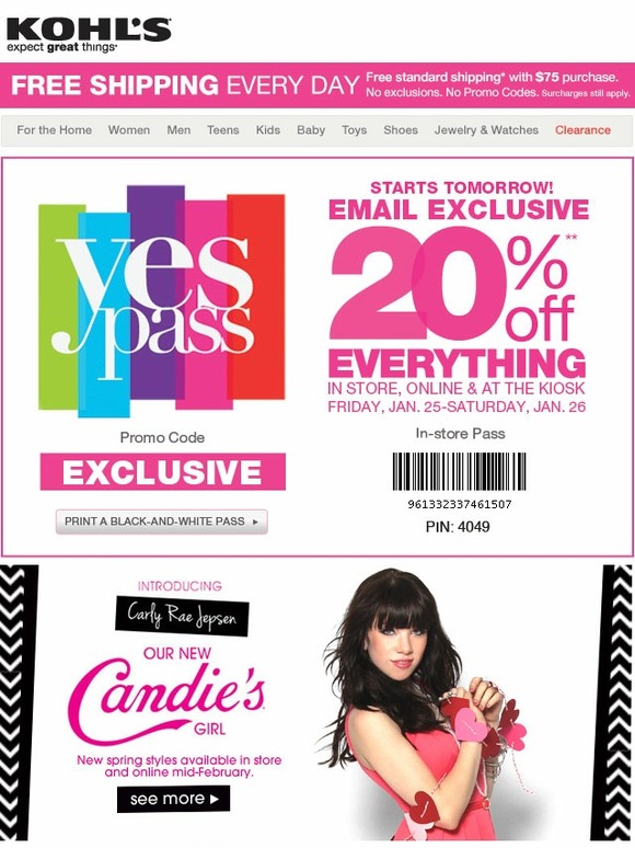 Kohl's EmailExclusive Offer Extra 20 Off Everything, Starting Tomorrow! Milled