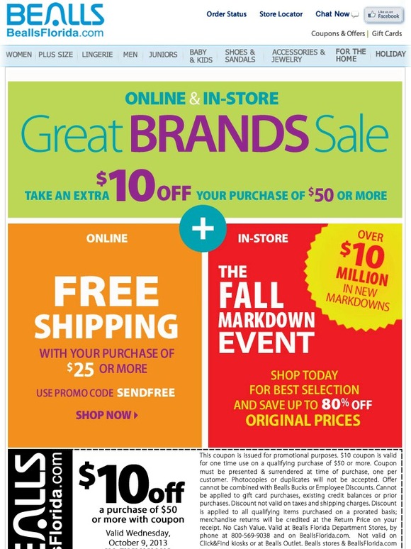 Bealls Stores 10 Coupon + Special Free Shipping Offer + 10 MILLION