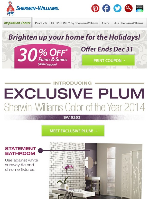 Sherwin Williams Home It's here! Our 2014 Color of the Year + 30 off
