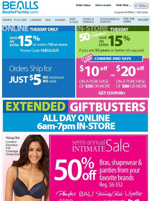 Bealls Florida First Time Ever! Combine 20 Coupon + Extra 15 for