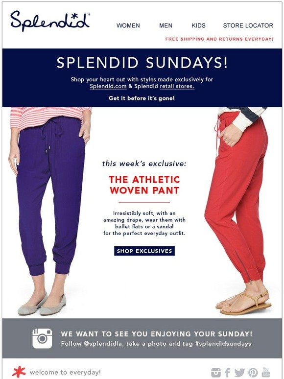 Splendid: This Week's Exclusive: Athletic Woven Pant | Milled