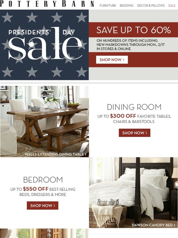 Pottery Barn Presidents' Day Sale! Save Up To 60 + Savings for Every