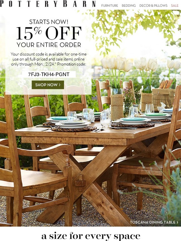 Pottery Barn Just for You 15 OFF Your Order Starts NOW! Milled