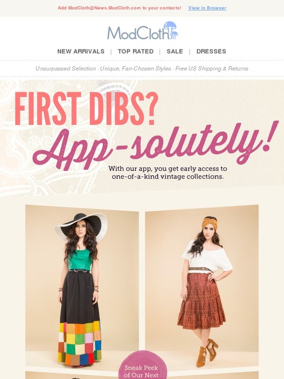 Modcloth Get a sneak peak & early access to our next vintage