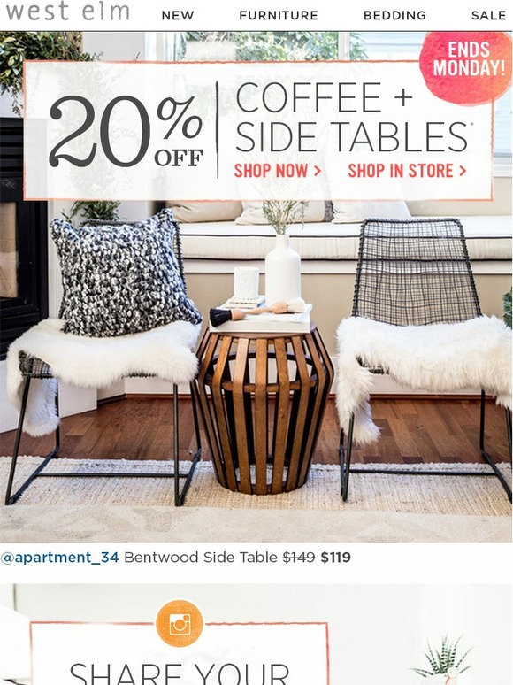 West Elm 20 Off Tables Mywestelm Milled