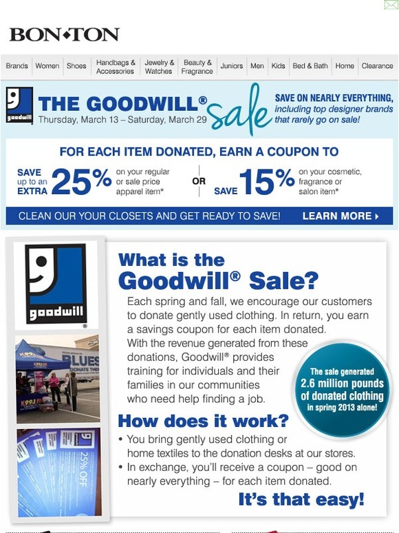 Bonton Goodwill Sale is coming! SAVE on nearly EVERYTHING Milled