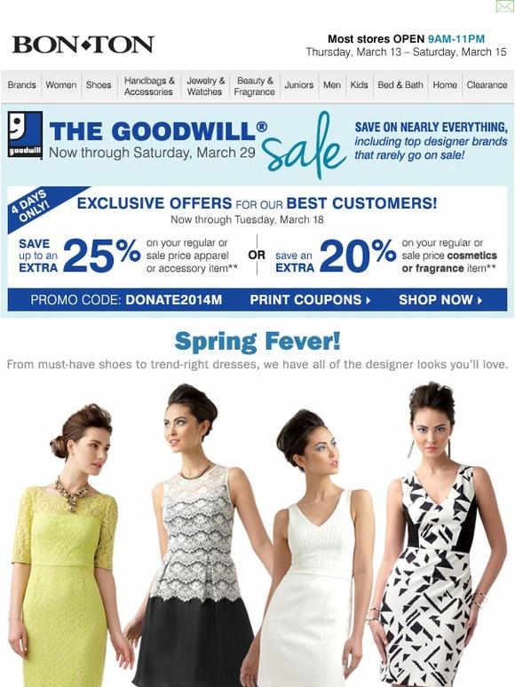 Bonton Goodwill SALE Save on nearly EVERYTHING, 25 off coupons