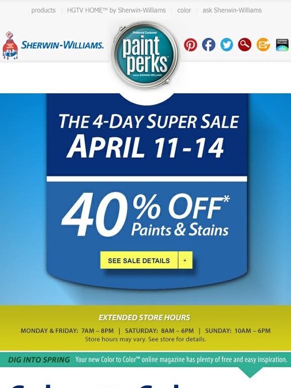 Sherwin Williams Home 4 Days Only! 40 Off Paints + NEW Color to Color