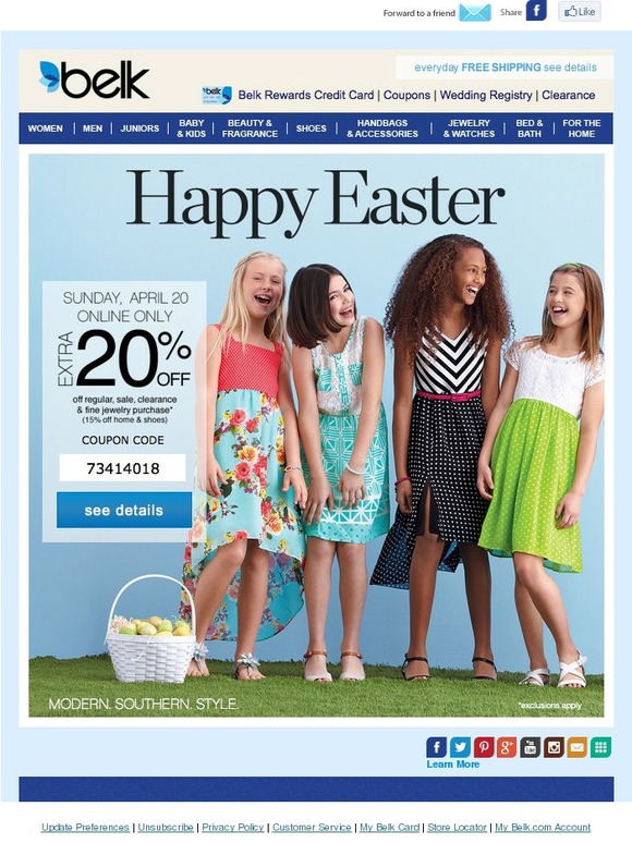 Belk Today Only, Hop to it! Extra 20 off your Purchase! Milled