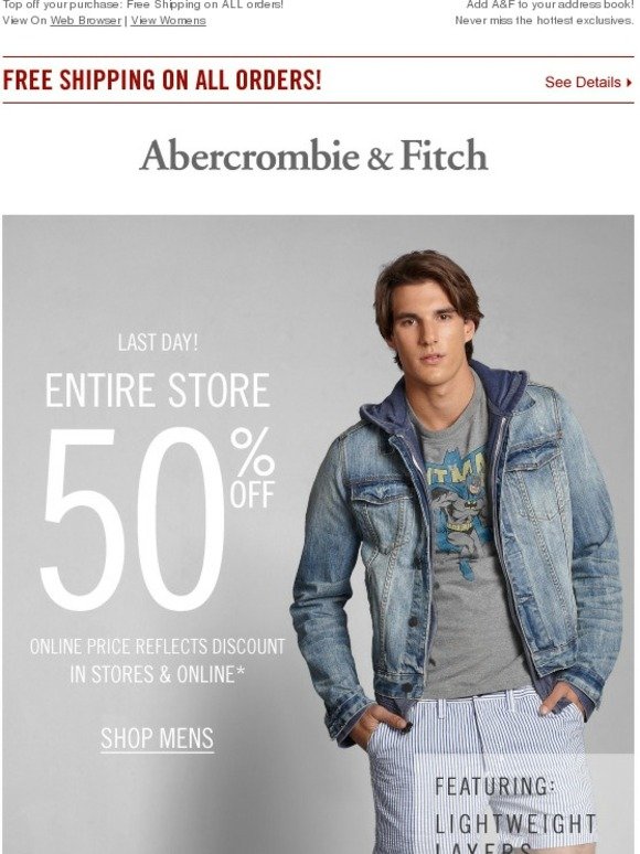 Abercrombie & Fitch Last Day 50 off Entire Store ★ Up to 70 off all