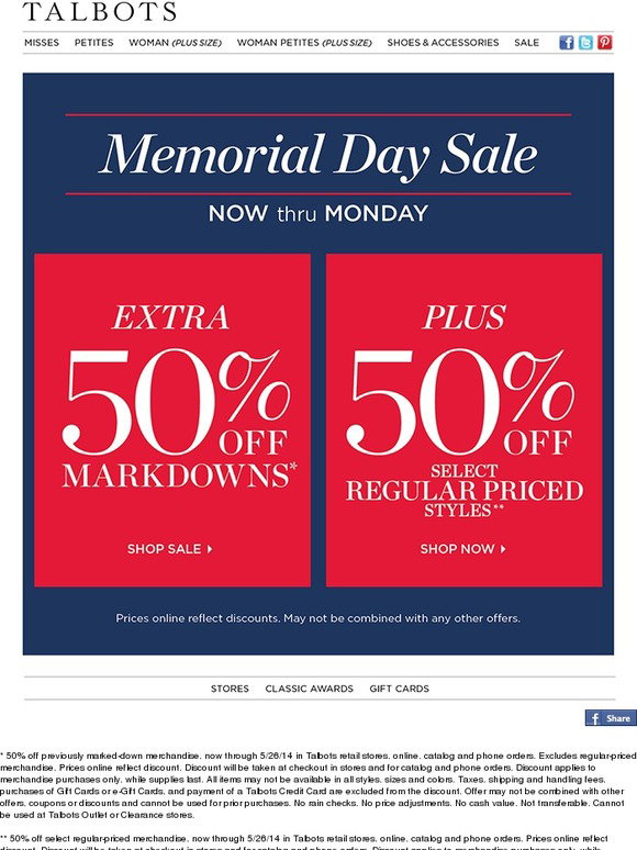 Talbots Our Best Memorial Day Sale Ever! Milled