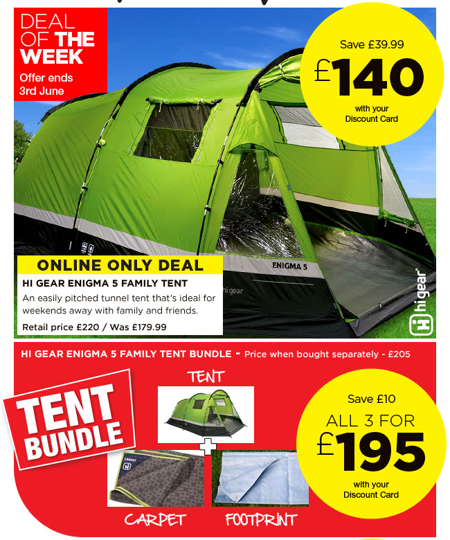 Go Outdoors WOW! New deals on tents, camping, clothing + more Hi Gear Enigma 5 family tent