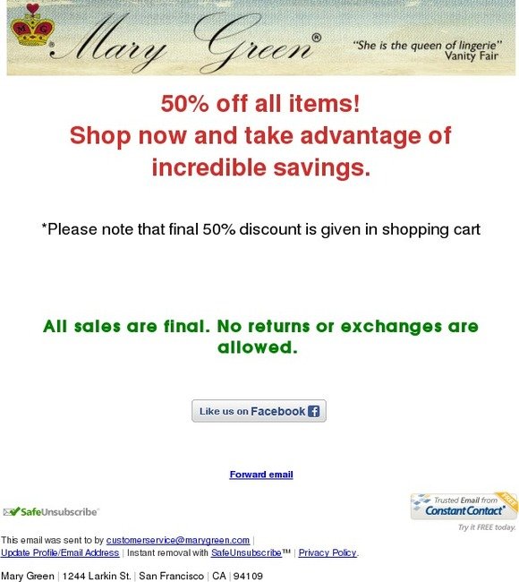 50% off all your favorite Mary Green products!