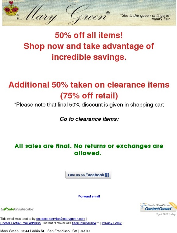 Shop now: 50% off all items