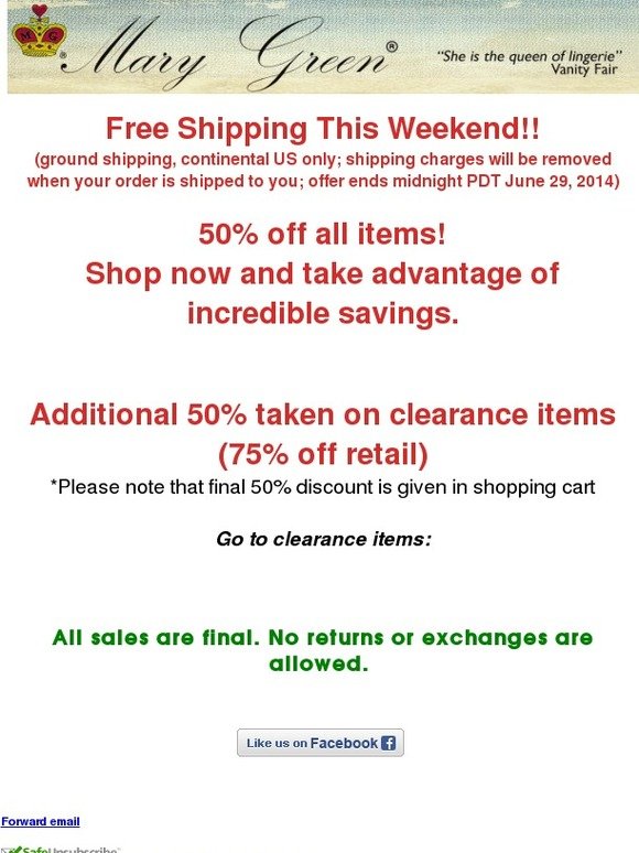 Free shipping + 50% off all orders: This weekend only starting now!