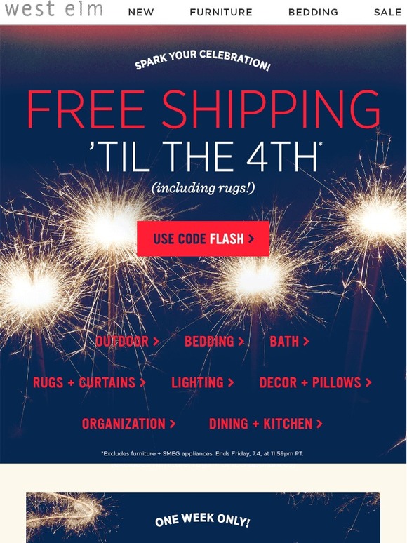 West Elm FREE shipping + a BIG SALE (cue fireworks...) Milled